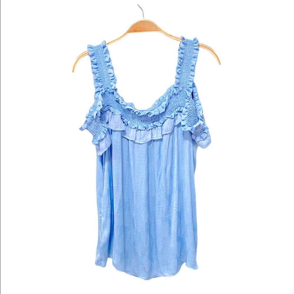 Anthropologie Off Shoulder blue flowly top size XS - Picture 3 of 9